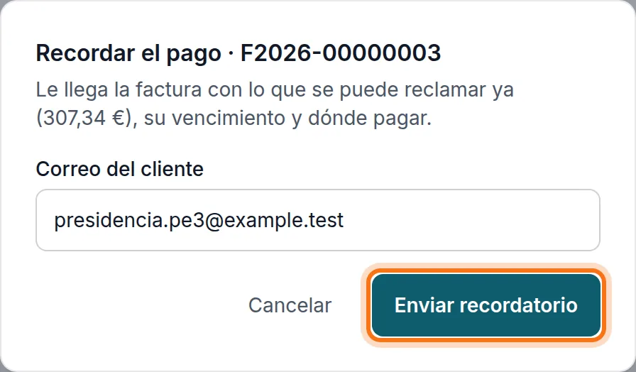 Recordar el pago desde Cobros