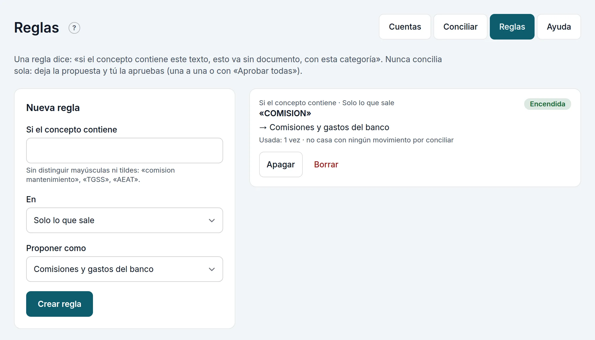 Las reglas, con la de la comisión del banco