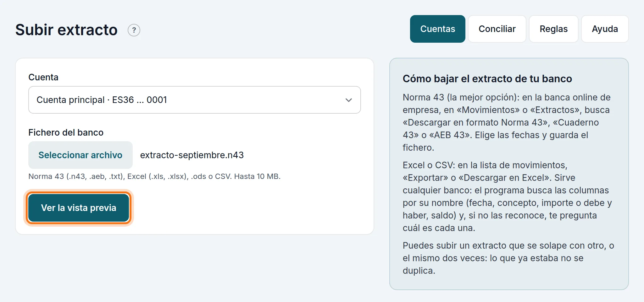 Subir el extracto de septiembre