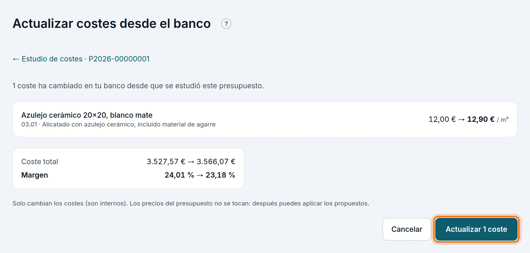Actualizar costes desde el banco: el azulejo sube y el margen baja