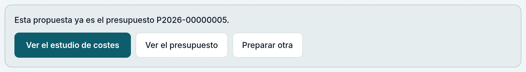 La propuesta ya convertida en presupuesto
