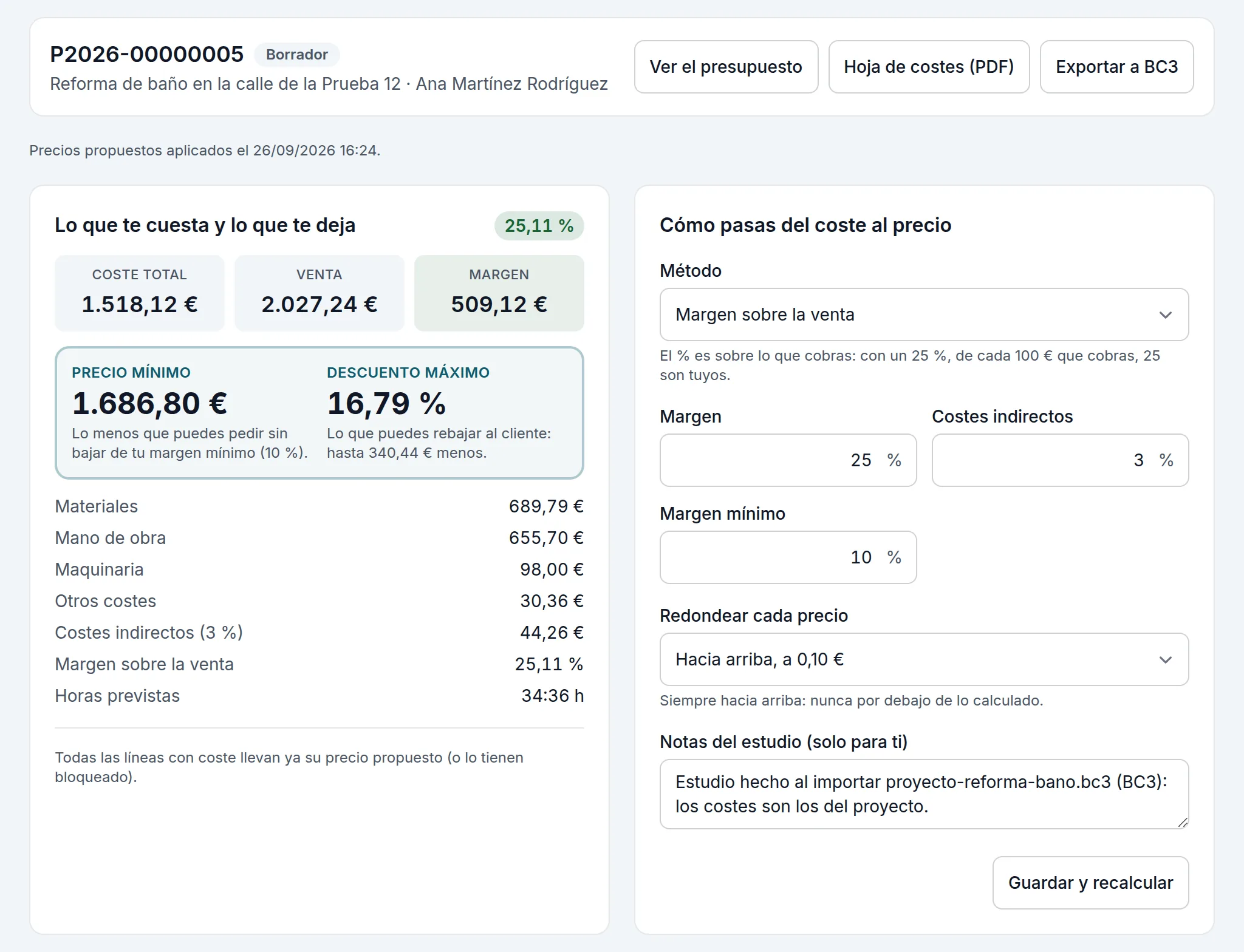 El estudio del presupuesto importado