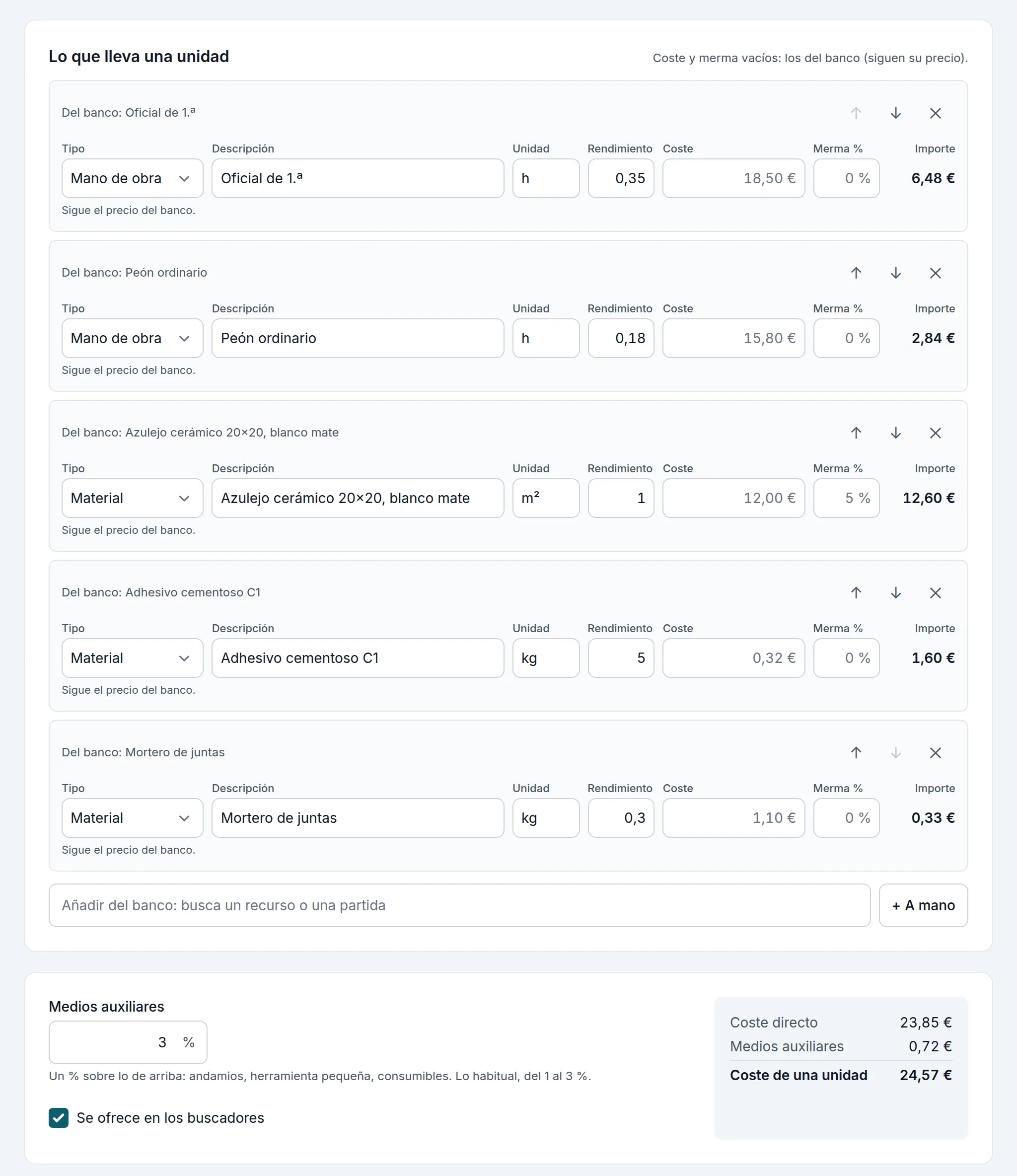 El m² de alicatado: lo que lleva una unidad, con su rendimiento, y su coste, 24,57 €