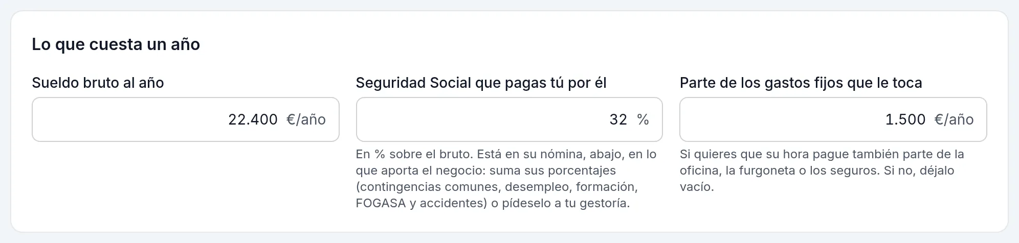 La hora de alguien contratado: su sueldo bruto, la Seguridad Social que pagas tú y su parte de los gastos