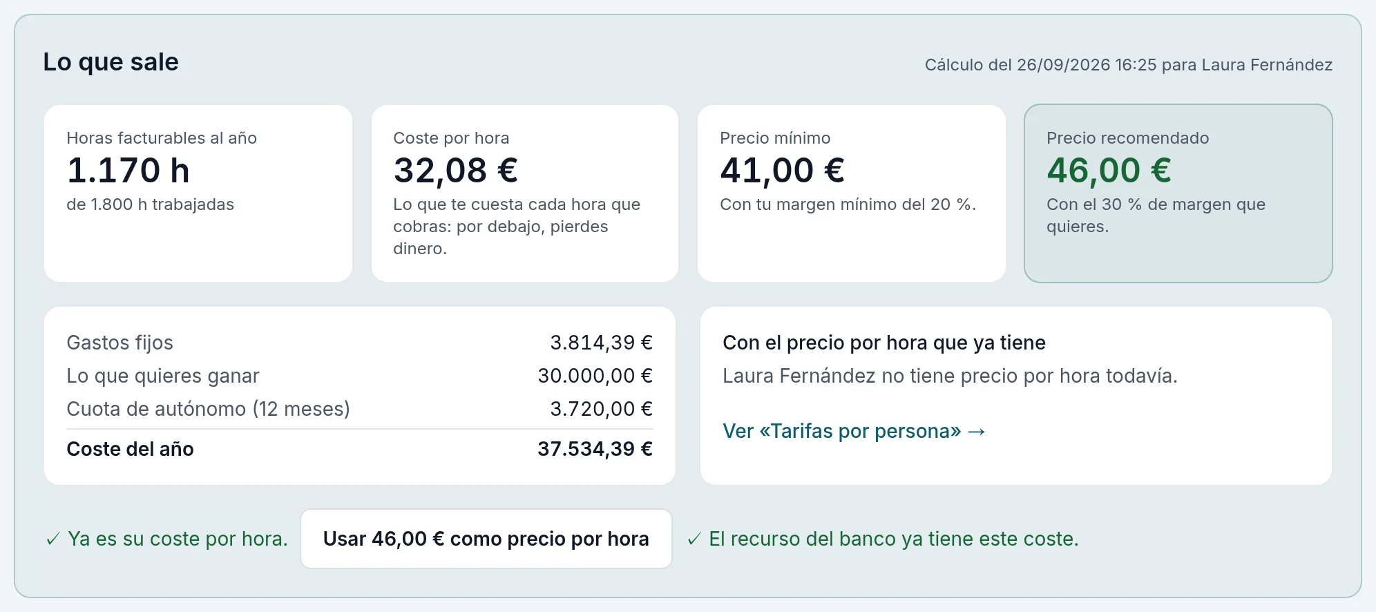 Guardado: ya es su coste por hora y el de su recurso del banco