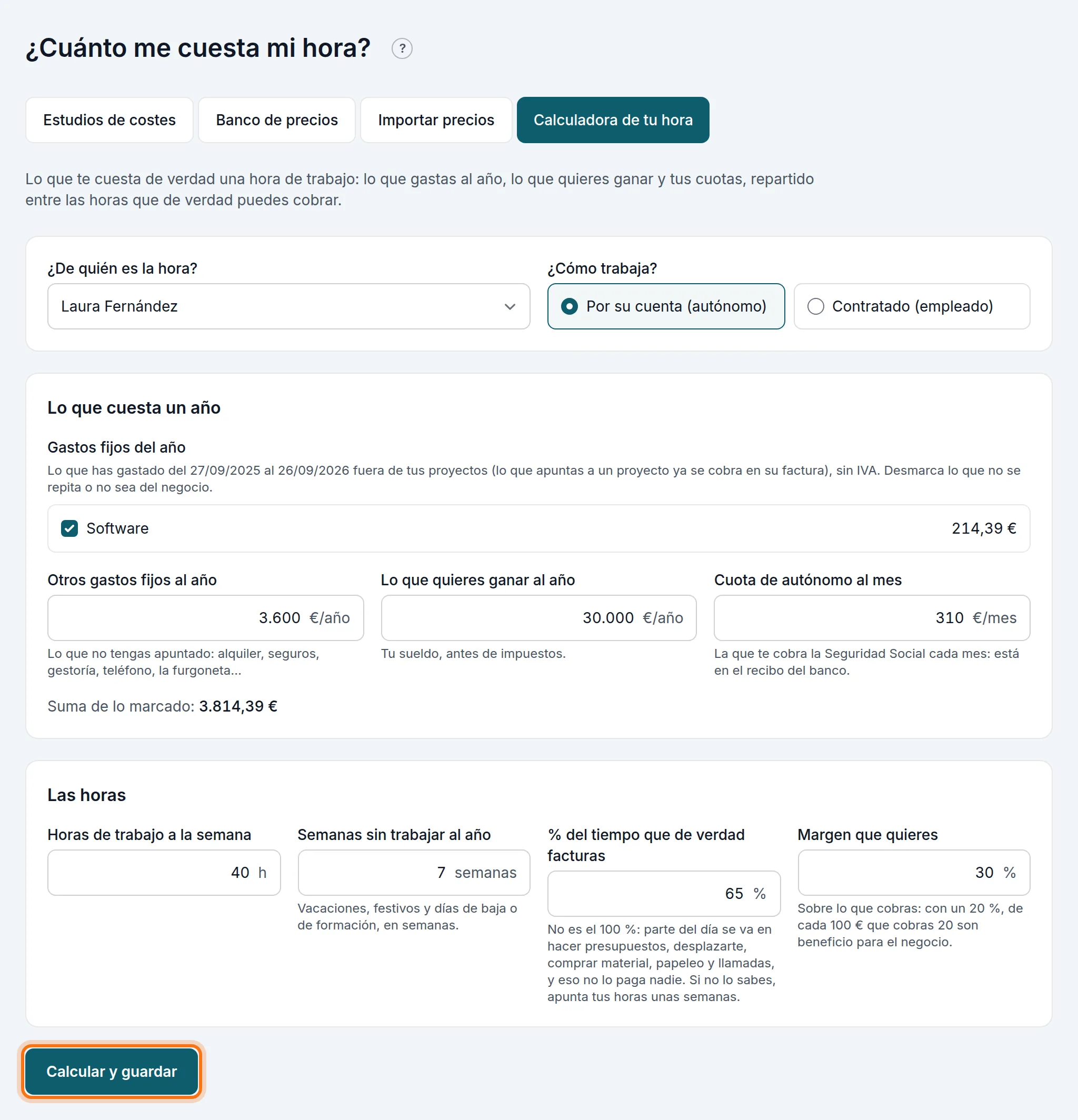 La calculadora de una diseñadora autónoma: sus gastos, lo que quiere ganar, su cuota y sus horas