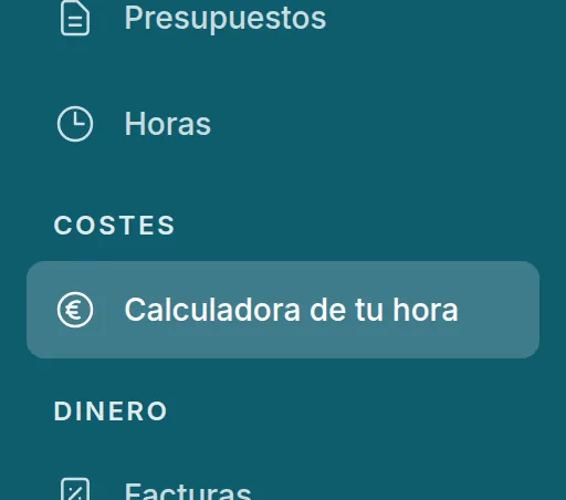 Sin el Presupuestador de costes, la calculadora sale en «Costes»