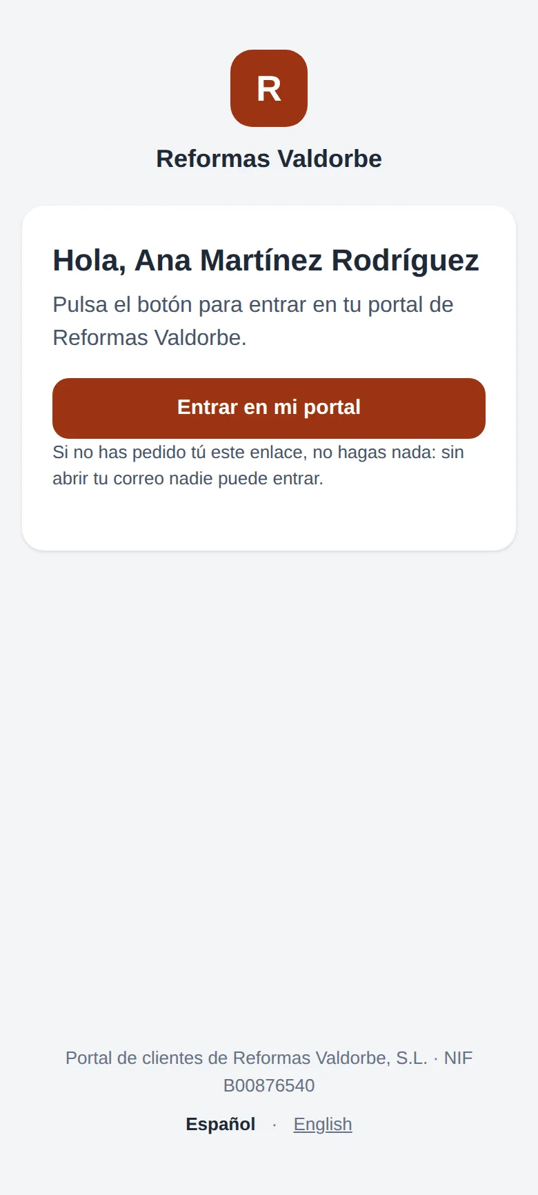 Al abrir el enlace: «Entrar en mi portal»