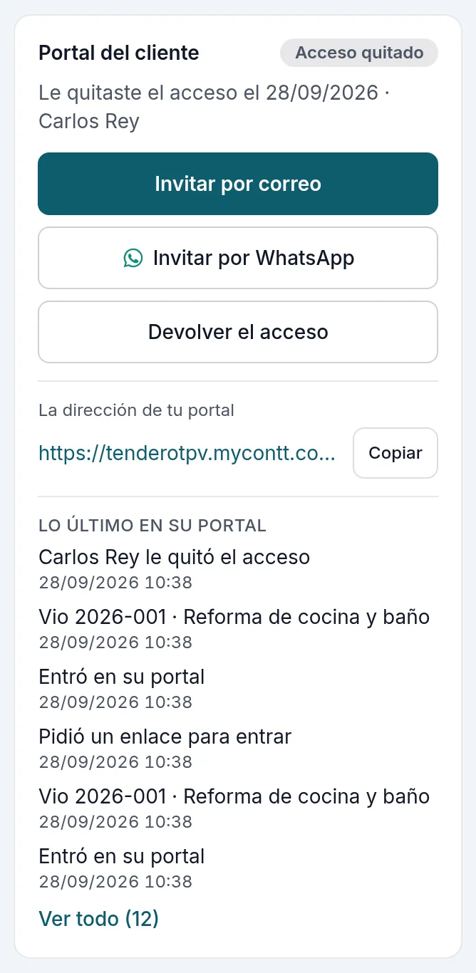 El acceso quitado, con «Devolver el acceso»
