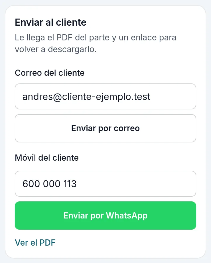 Enviar el parte al cliente