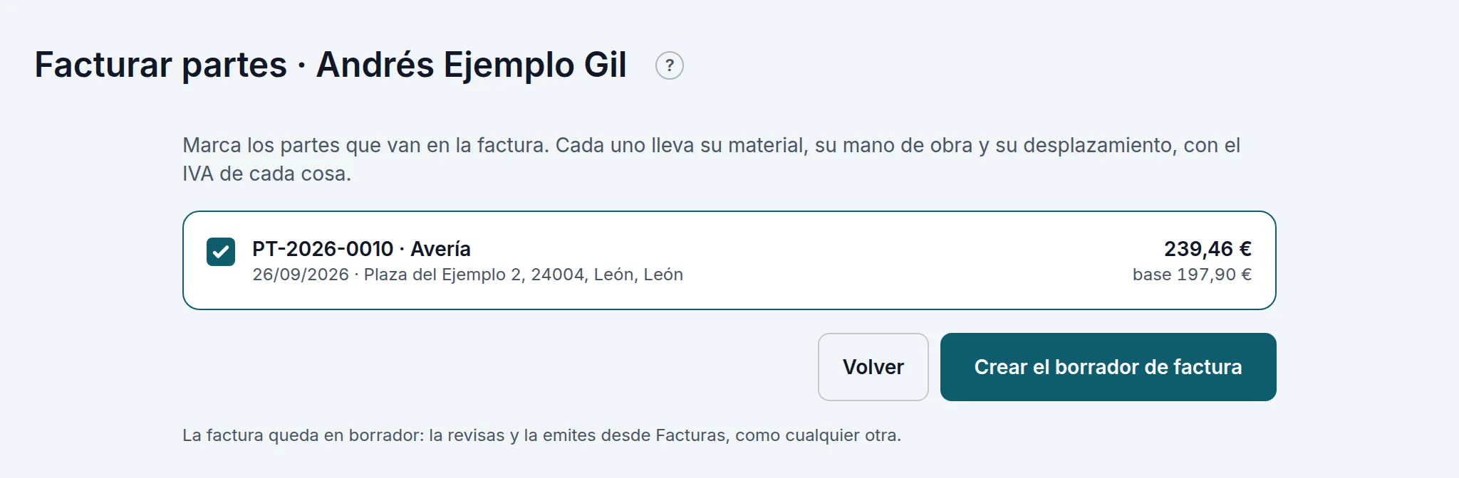 Facturar los partes de un cliente