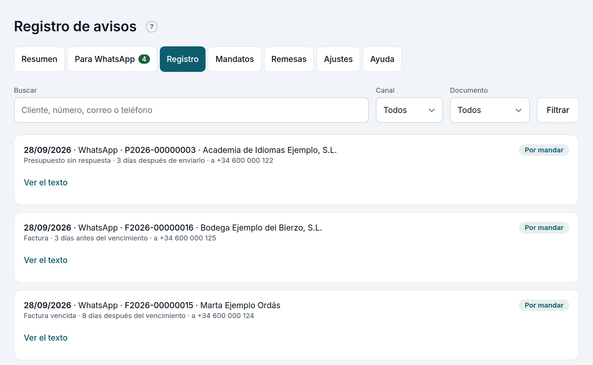 El registro de los avisos