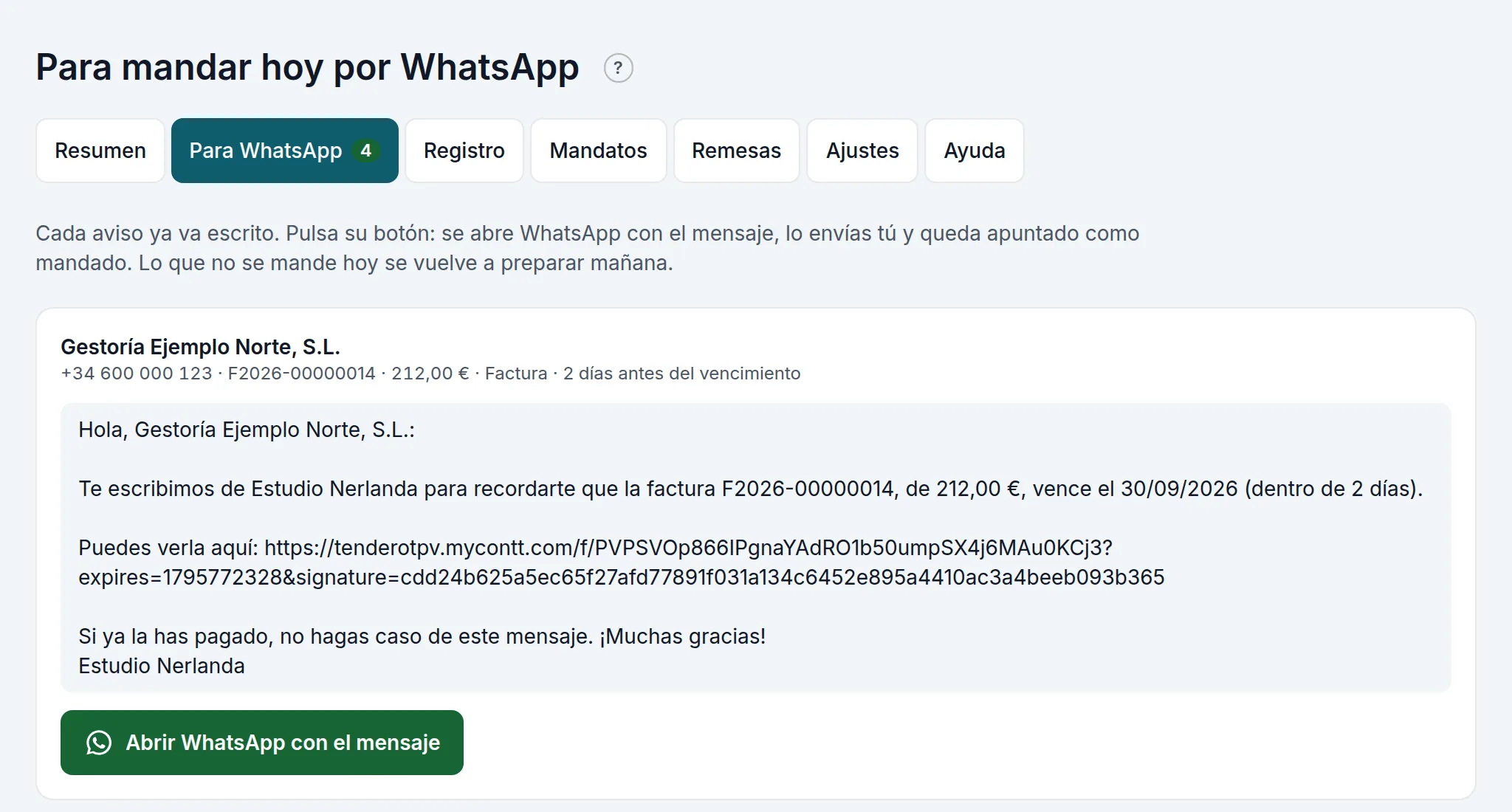 Para mandar hoy por WhatsApp: una factura vencida de una empresa, con la ley