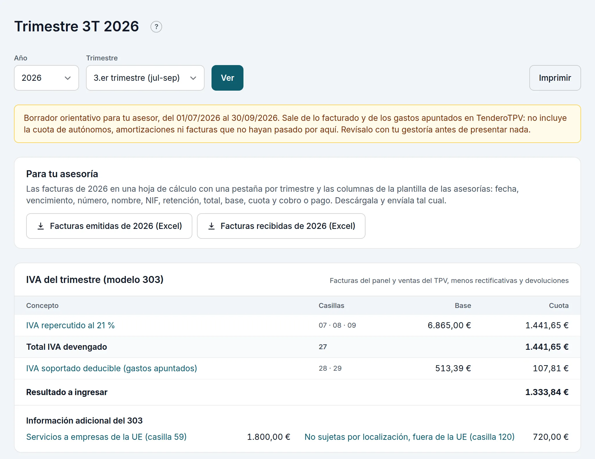 El trimestre: «Para tu asesoría» y el IVA del 303, con sus casillas y las operaciones con la UE y de fuera