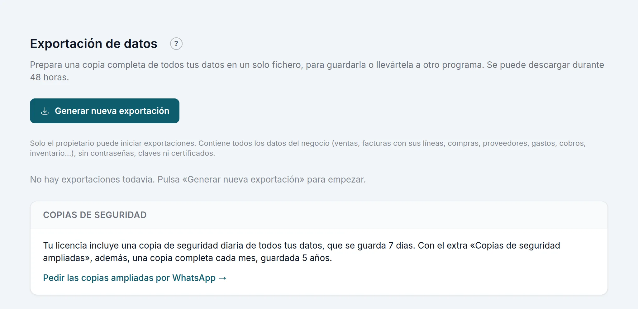 La exportación de los datos del comercio
